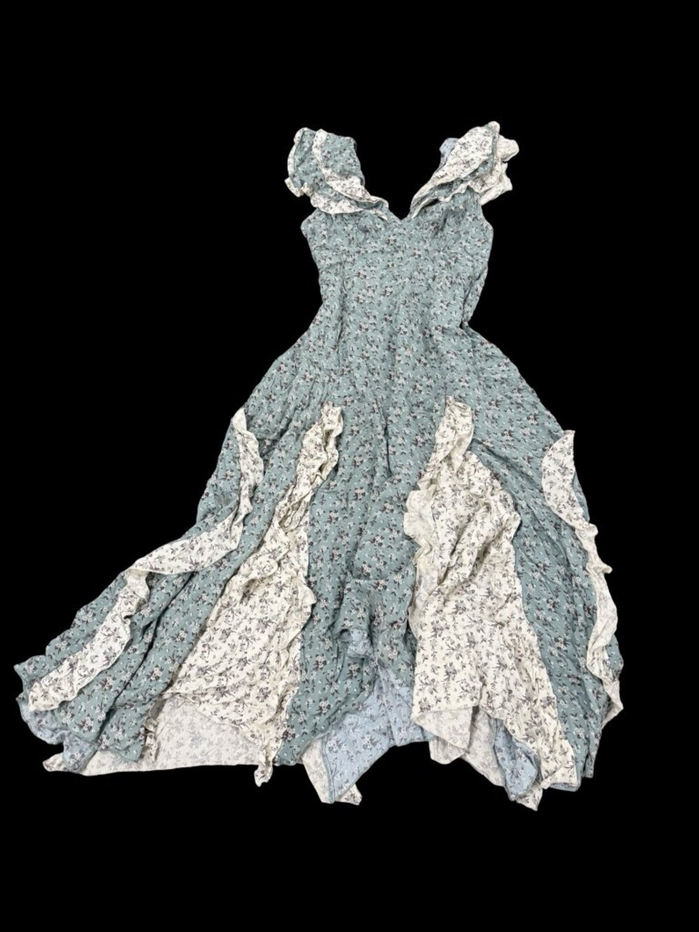 Vintage Western Floral Ruffle Maxi Dress
